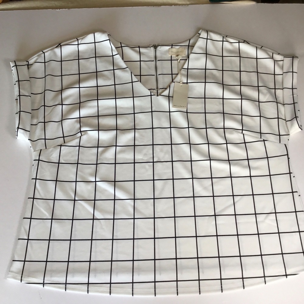 Melloday Grid Print Top - Short Sleeve Blouse - Career Casual - 2X